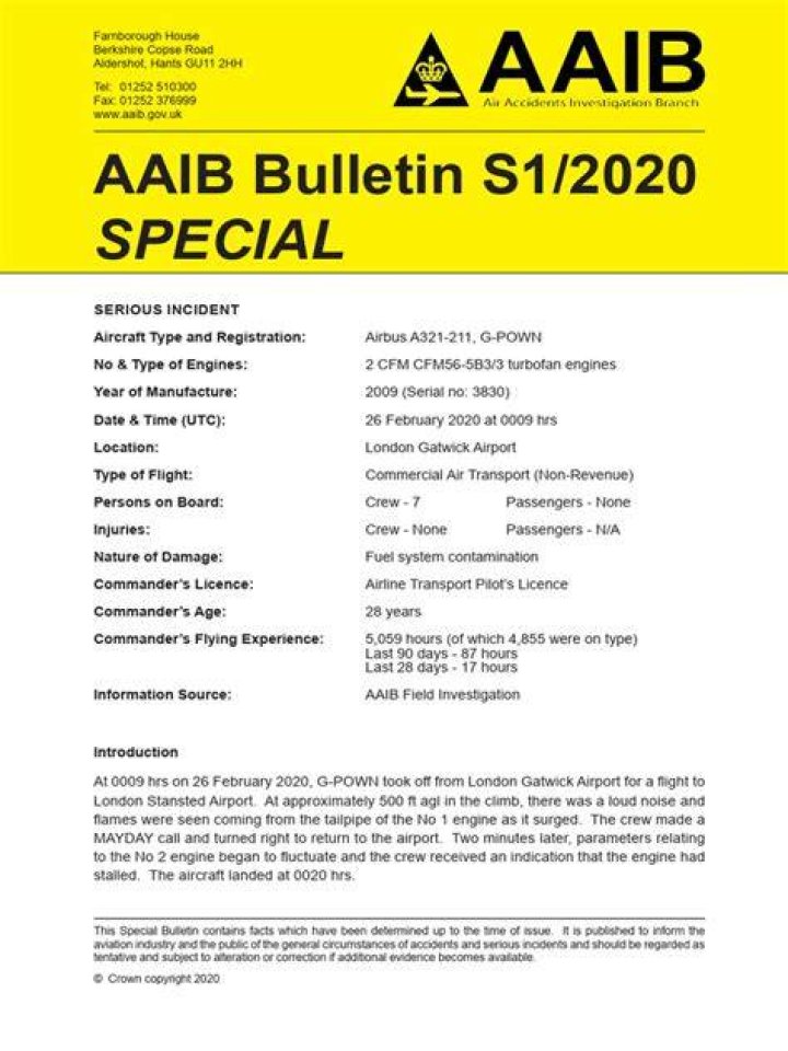 AAIB Special Bulletin S2/2023: Airbus A321-253NX, G-OATW