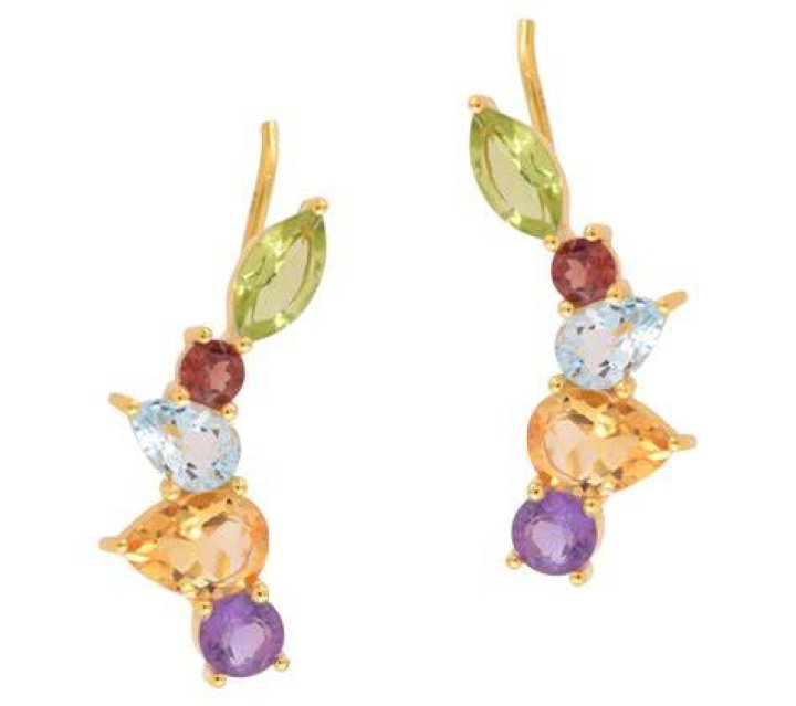 Annabeth Crescent Cluster Gemstone Climber Earrings by Pratiksha Jewelry Online Plano TX.