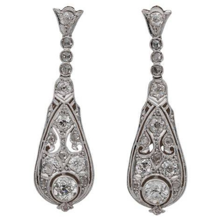 Annabeth Giardini Marquis Diamond Long Drop Earrings by Pratiksha Jewelry Online Baton Rouge LA.