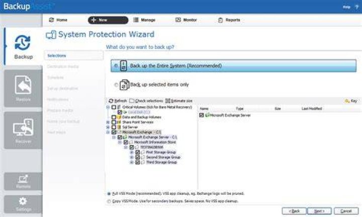 Backup / Restore of Microsoft Exchange Server (VSS-aware) backup sets