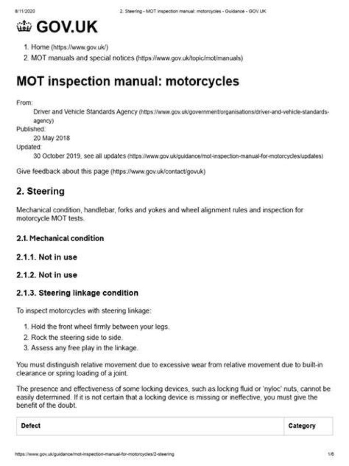 Introduction - MOT inspection manual: motorcycles - Guidance