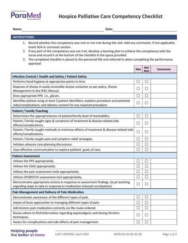 KAH Hospice Skills / Competencies Checklist