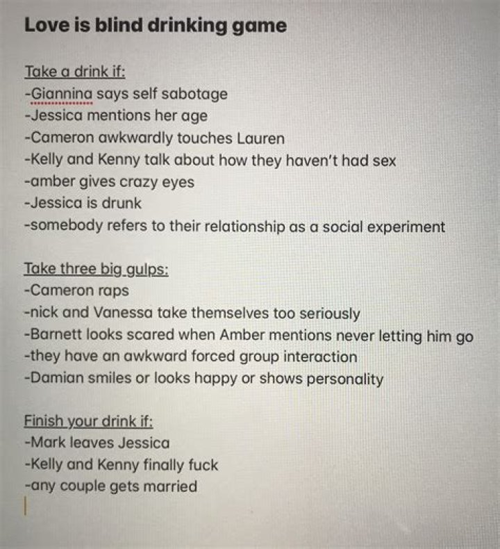 Love is Blind reunion drinking game