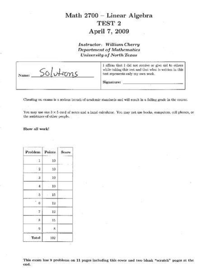 Math 2700, Linear Algebra, UNT