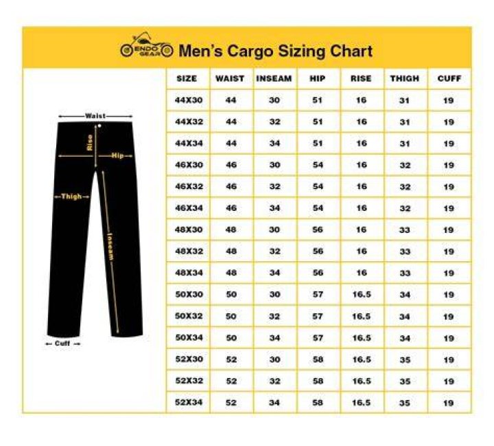 Pant Size Chart Men