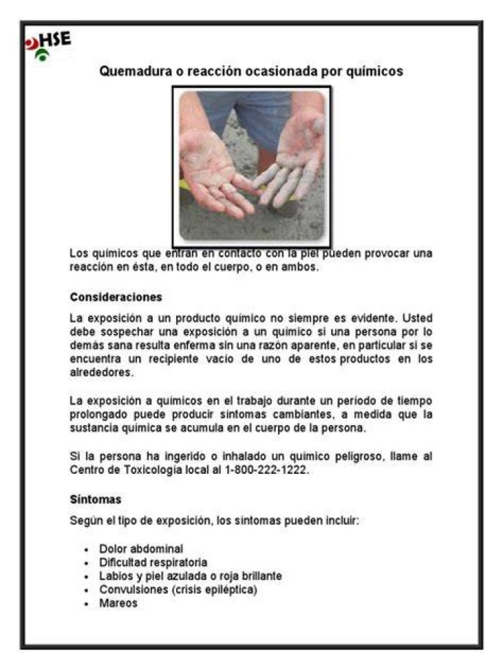 Quemadura o reacción ocasionada por químicos