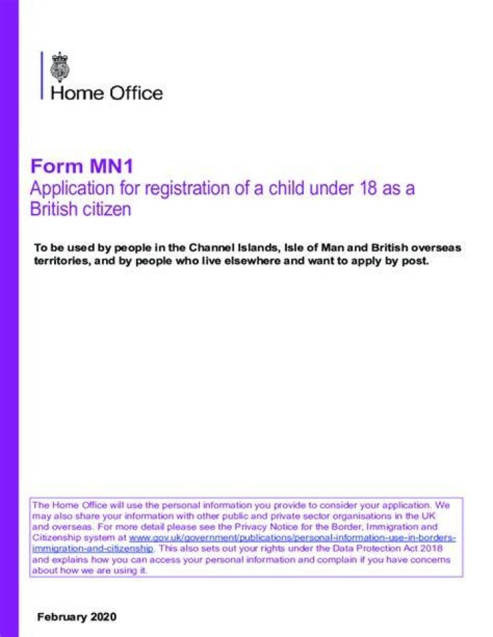 Register child under 18 as British citizen (form MN1)