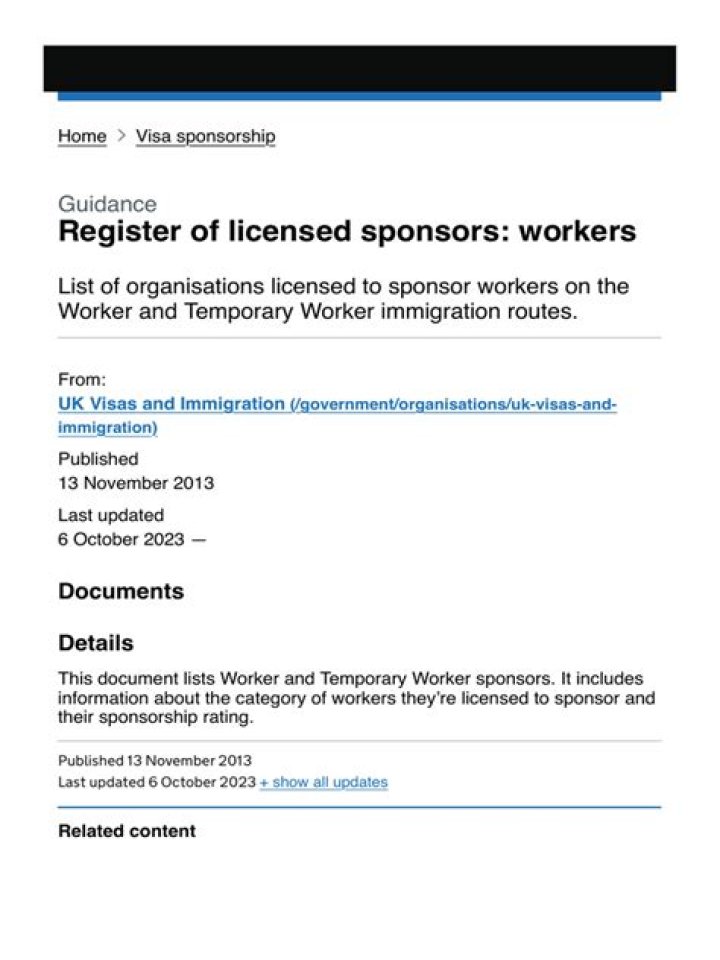 Register of licensed sponsors: workers