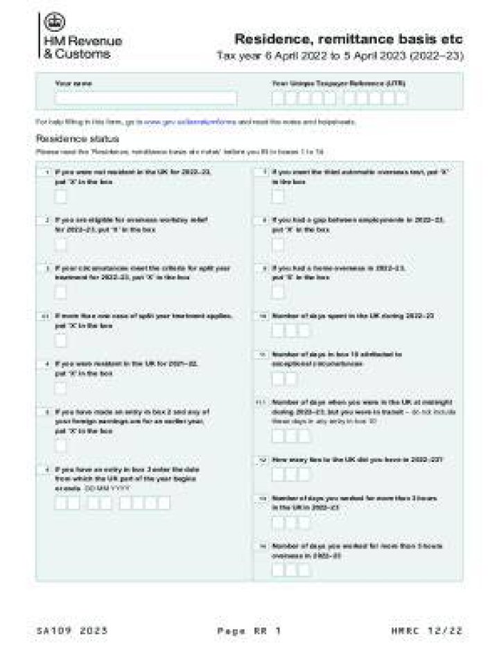 Self Assessment: Residence, remittance basis etc (SA109)