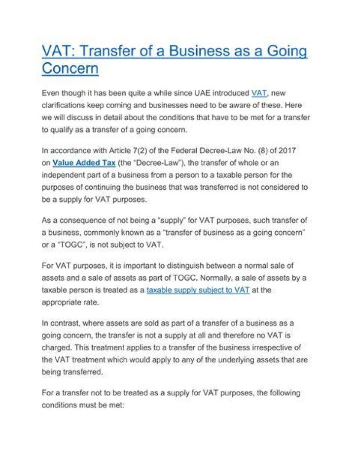 VTOGC3350 - VAT Transfer of a going concern - HMRC internal manual